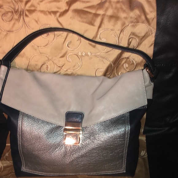 AB A BELLUCCI MADE IN I TALY LEATHER GRAY/TAN HANDBAG - Picture 1 of 10